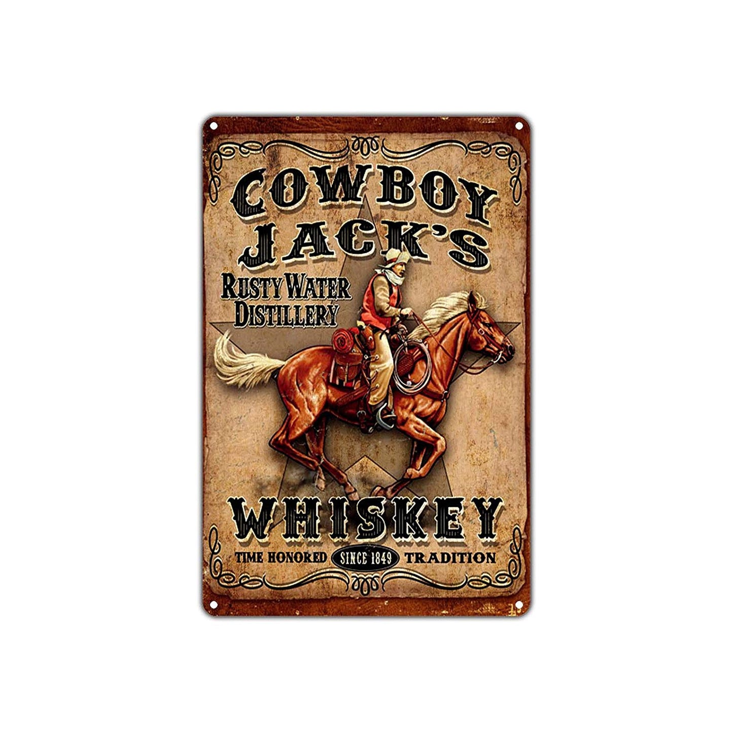 Cowboy Jack's Whiskey Time Honored Since 1849 Tradition Vintage Retro Decor Art Shop Bar Aluminum
