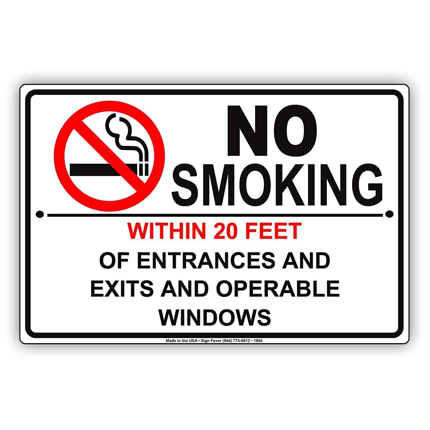 No Smoking Within 20 Feet Of Entrances And Exits And Operable Windows Restriction Caution Aluminum