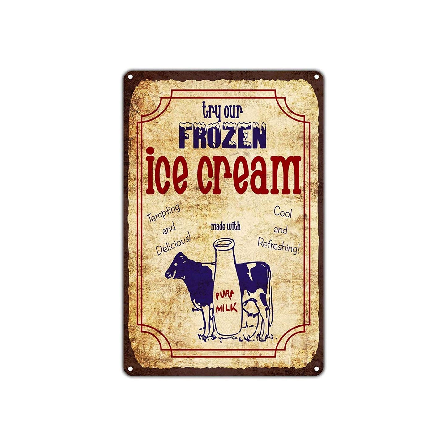 Try Our Frozen Ice Cream Made With Pure Milk Vintage Retro Decor Wall Art Shop Bar Aluminum