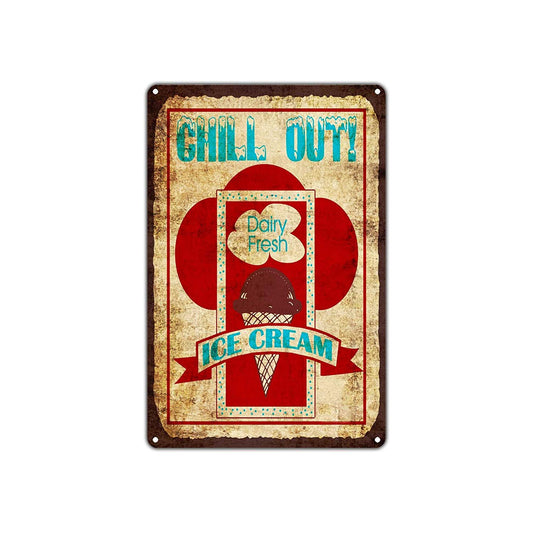Chill Out! Dairy Fresh Ice Cream Parlor Café Shop Vintage Retro Decor Wall Shop Bar Aluminum