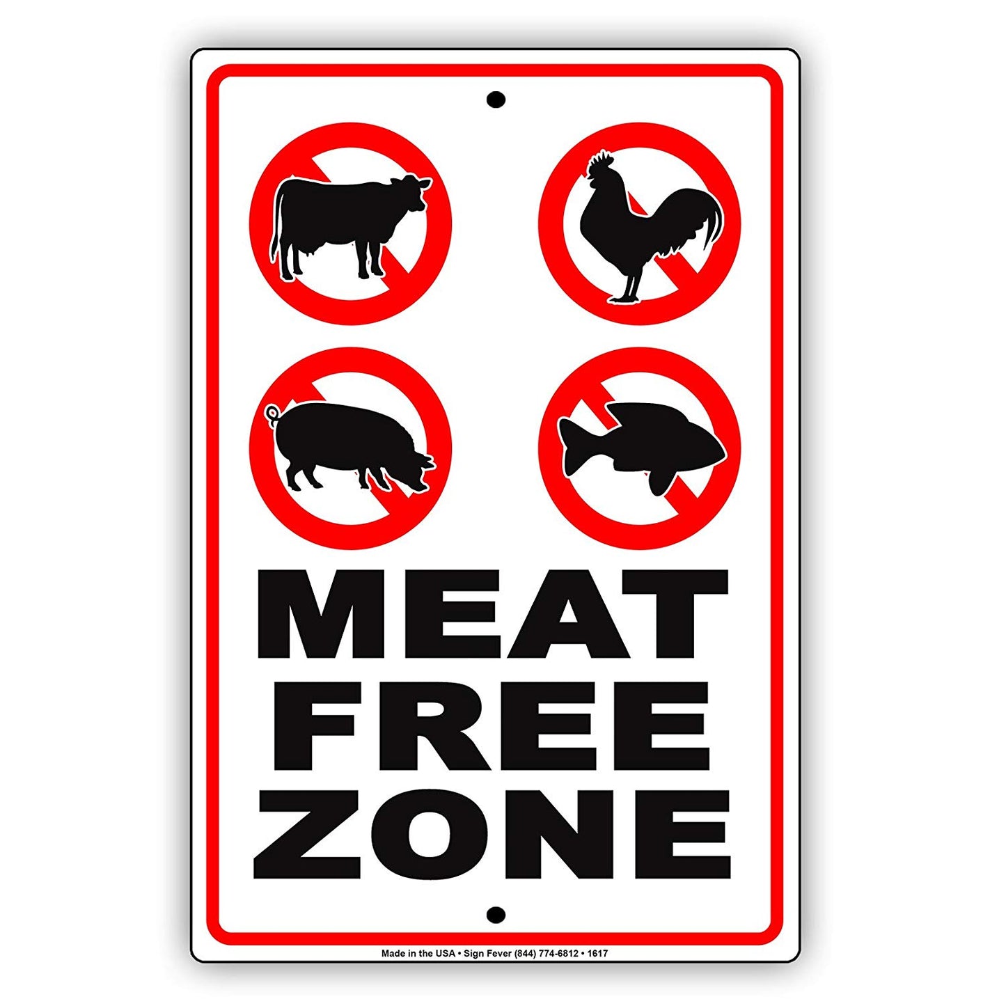 Meat Free Zone Campaign Festival Logo Fish Pig Bull Chicken Caution Alert Warning Notice Aluminum