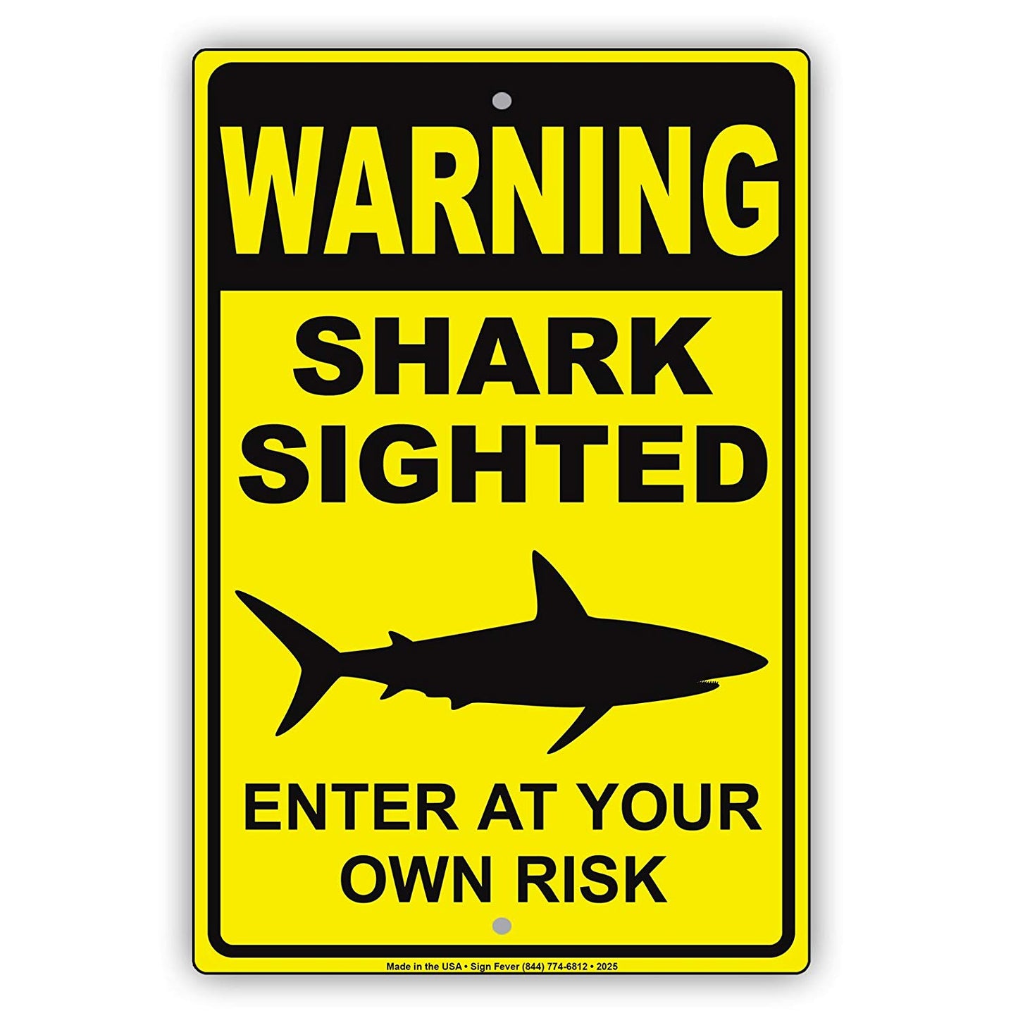 Warning Shark Sighted Enter At Your Own Risk With Graphic Dangerous Beach Marine Notice Aluminum