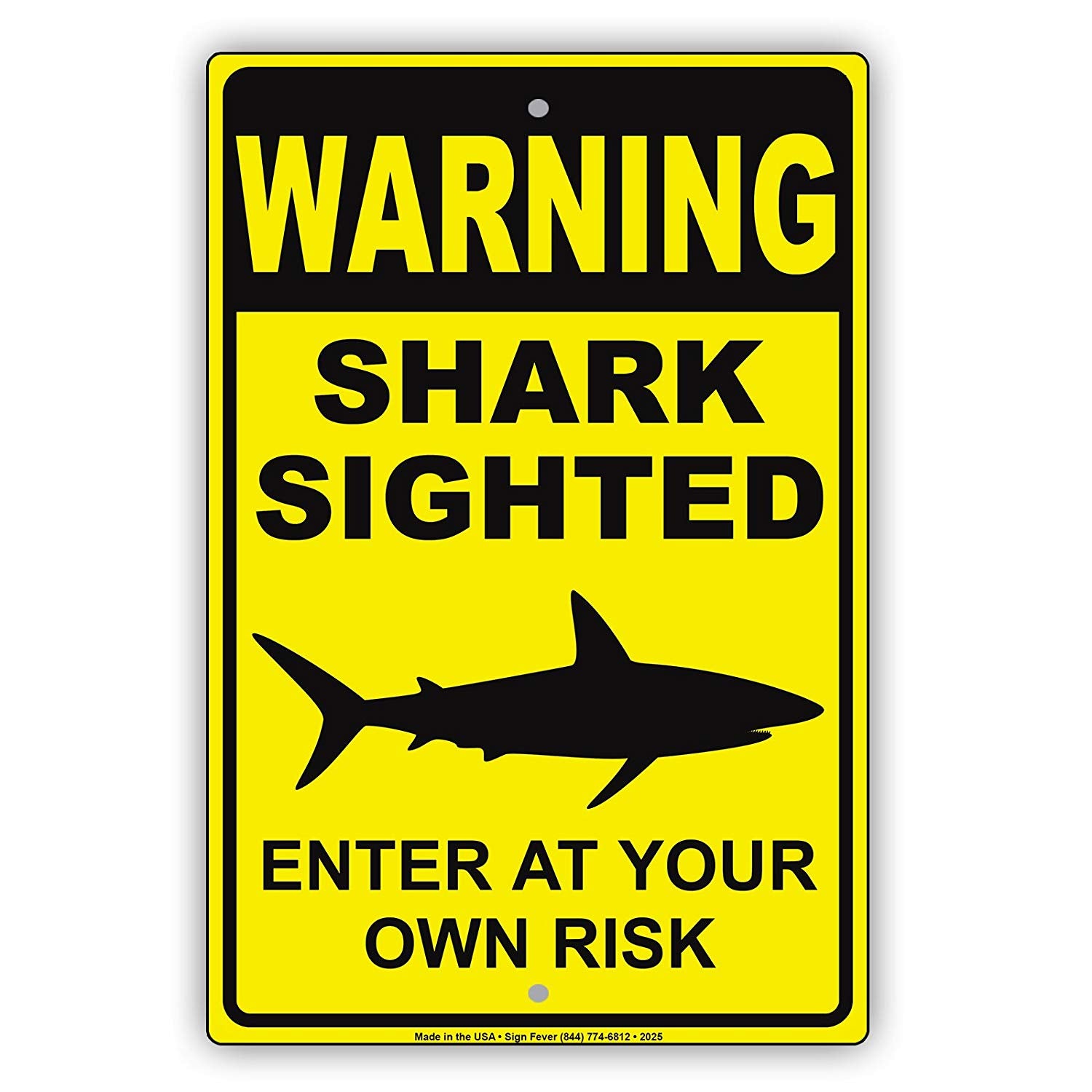 Warning Shark Sighted Enter At Your Own Risk With Graphic Dangerous Beach Marine Notice Aluminum