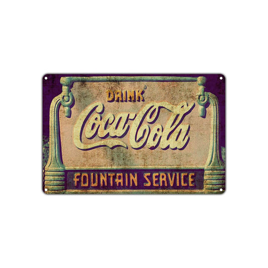 Drink Coca Cola Fountain Service Soda Restaurant Retro Wall Decor Art Shop Man Cave Garage Aluminum