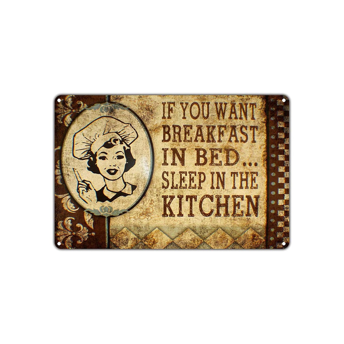 If You Want Breakfast in Bed Sleep in the Kitchen Vintage Retro Decor Wall Aluminum