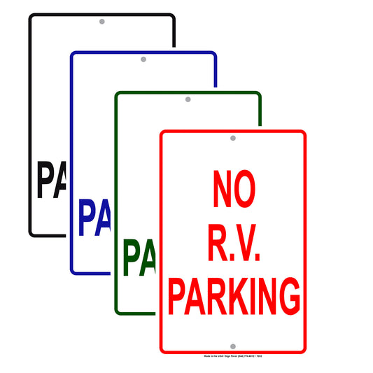 No R.V Parking Violators Will Be Towed Away At Vehicle Owner's Expense Aluminum Metal Sign Plate