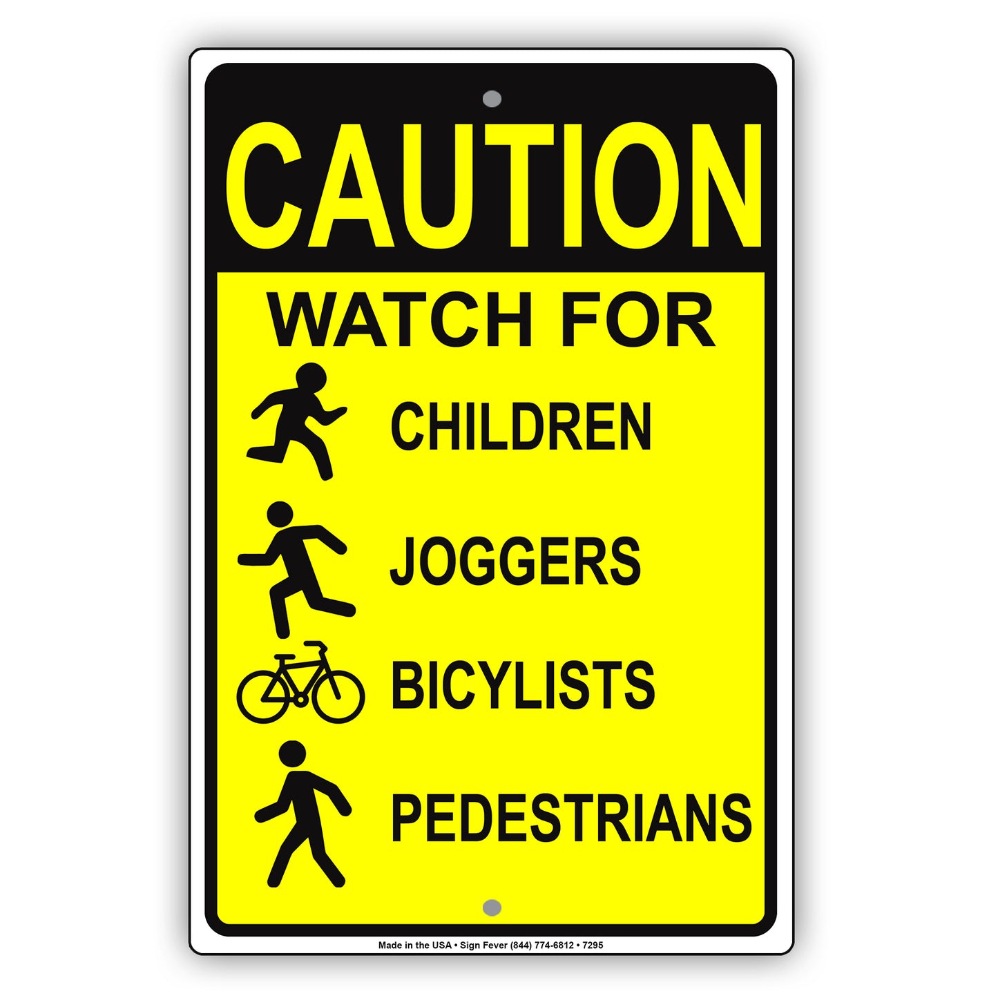 Caution Watch For Children Joggers Bicylists Pedestrians Aluminum Metal Sign Plate