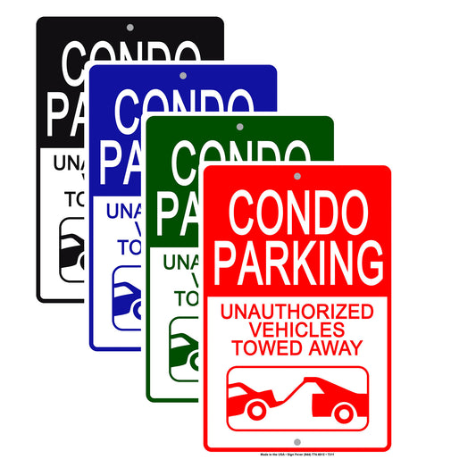 Condo Parking Unauthorized Vehicles Towed Away Aluminum Metal Sign Plate