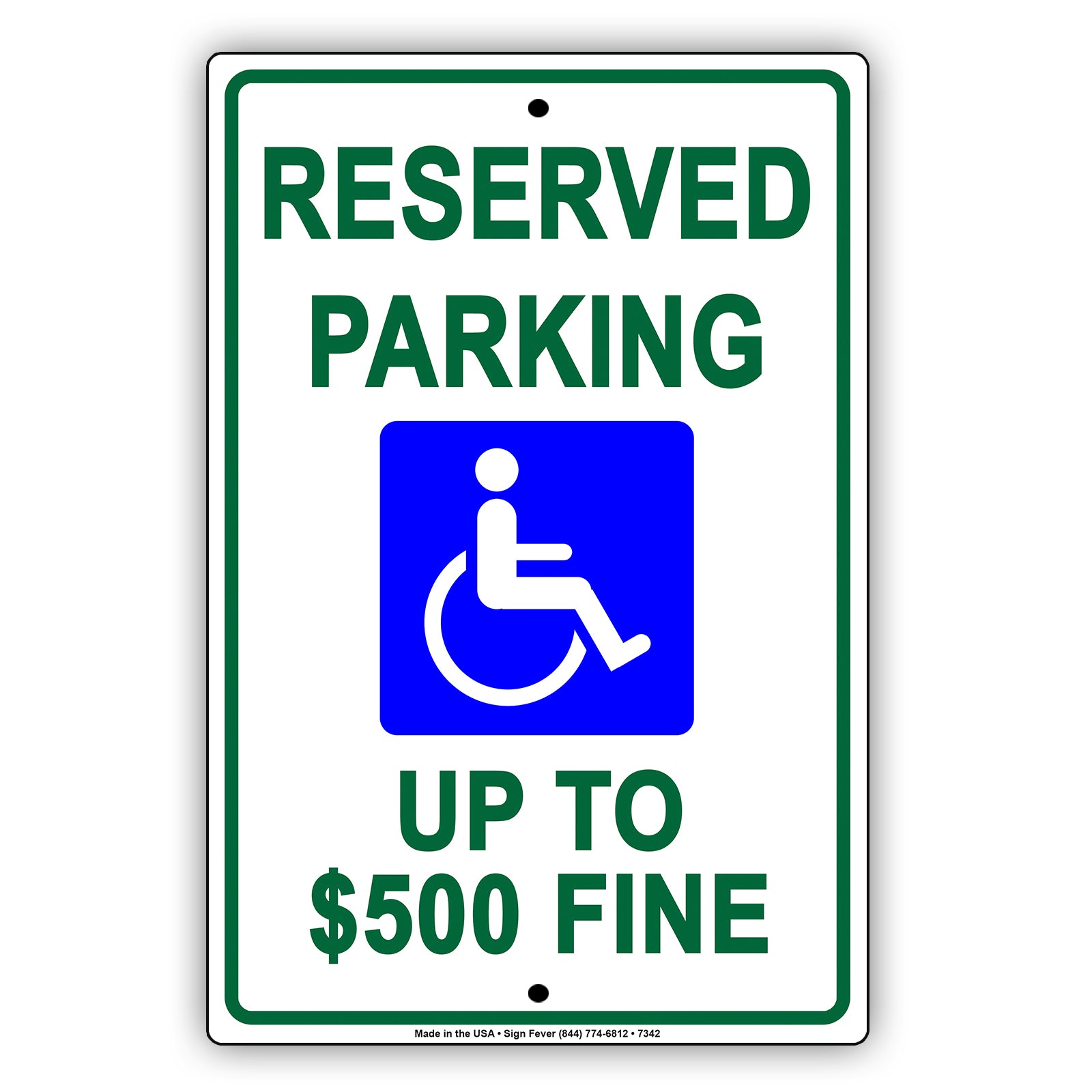 Reserved Parking Up to $500 Fine Only Alert Aluminum Metal Sign Plate