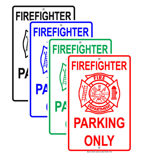 Firefighter Parking Only Fire Department Rescue Squad Emergency Reserved Parking Aluminum Metal Sign Plate