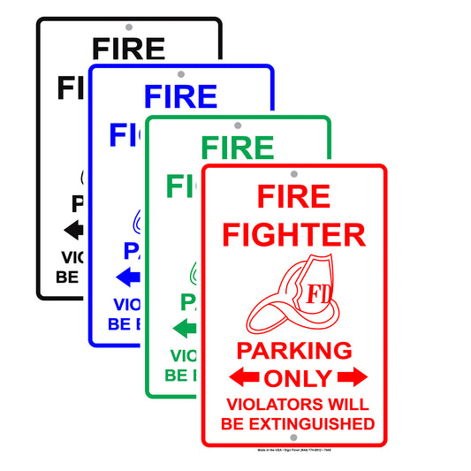 Firefighter Parking Only Violators Will Be Extinguished Emergency Reserved Parking Aluminum Metal Sign Plate