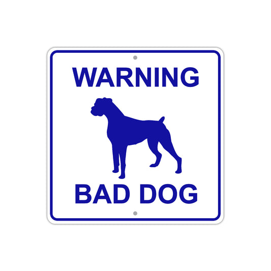 Warning Bad Dog Square Aluminum Metal Sign Plate