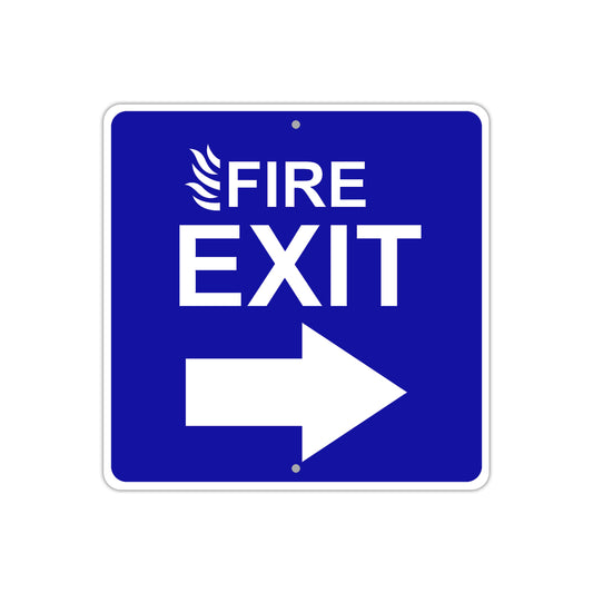 Fire Exit with Right Arrow Caution Aluminum Metal Sign Plate
