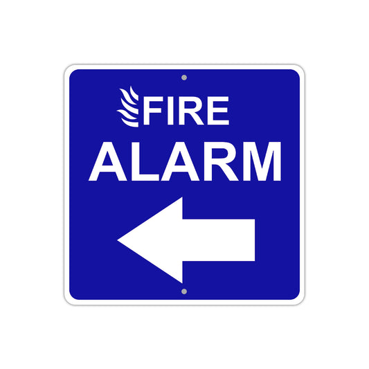Fire Alarm with Left Arrow Caution Aluminum Metal Sign Plate