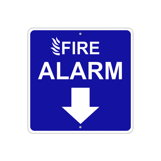 Fire Alarm with Down Arrow Caution Aluminum Metal Sign Plate