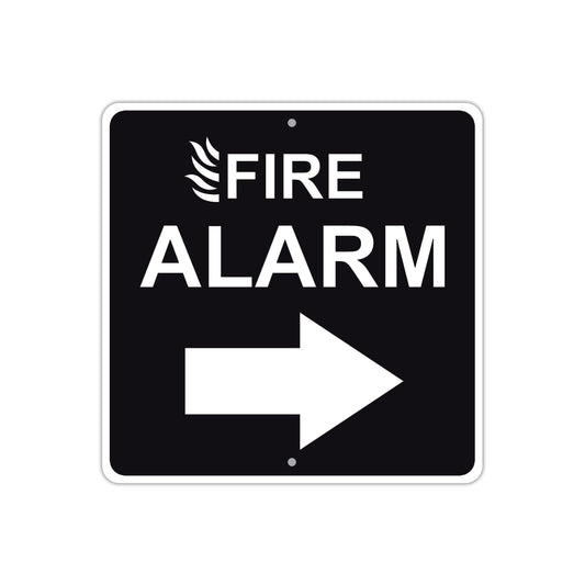 Fire Alarm with Right Arrow Caution Aluminum Metal Sign Plate