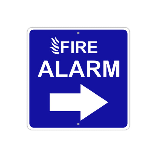 Fire Alarm with Right Arrow Caution Aluminum Metal Sign Plate