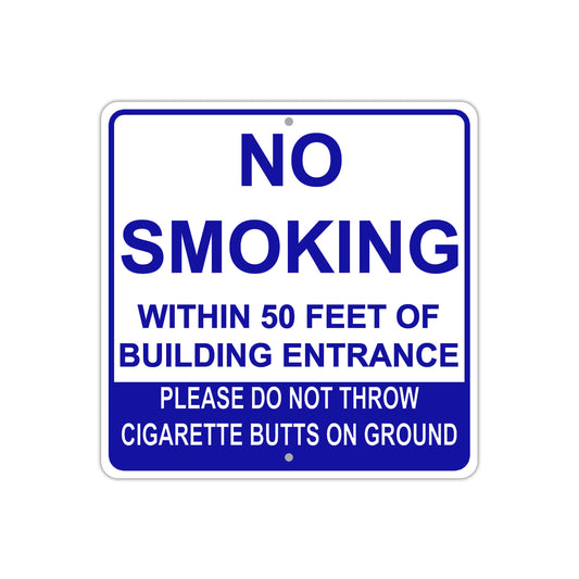 No Smoking Within 50 Feet of Building Entrance Caution Aluminum Metal Sign Plate