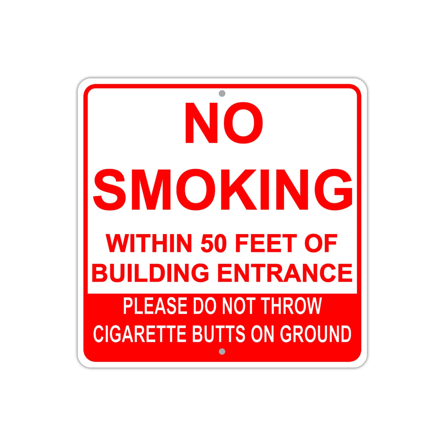 No Smoking Within 50 Feet of Building Entrance Caution Aluminum Metal Sign Plate