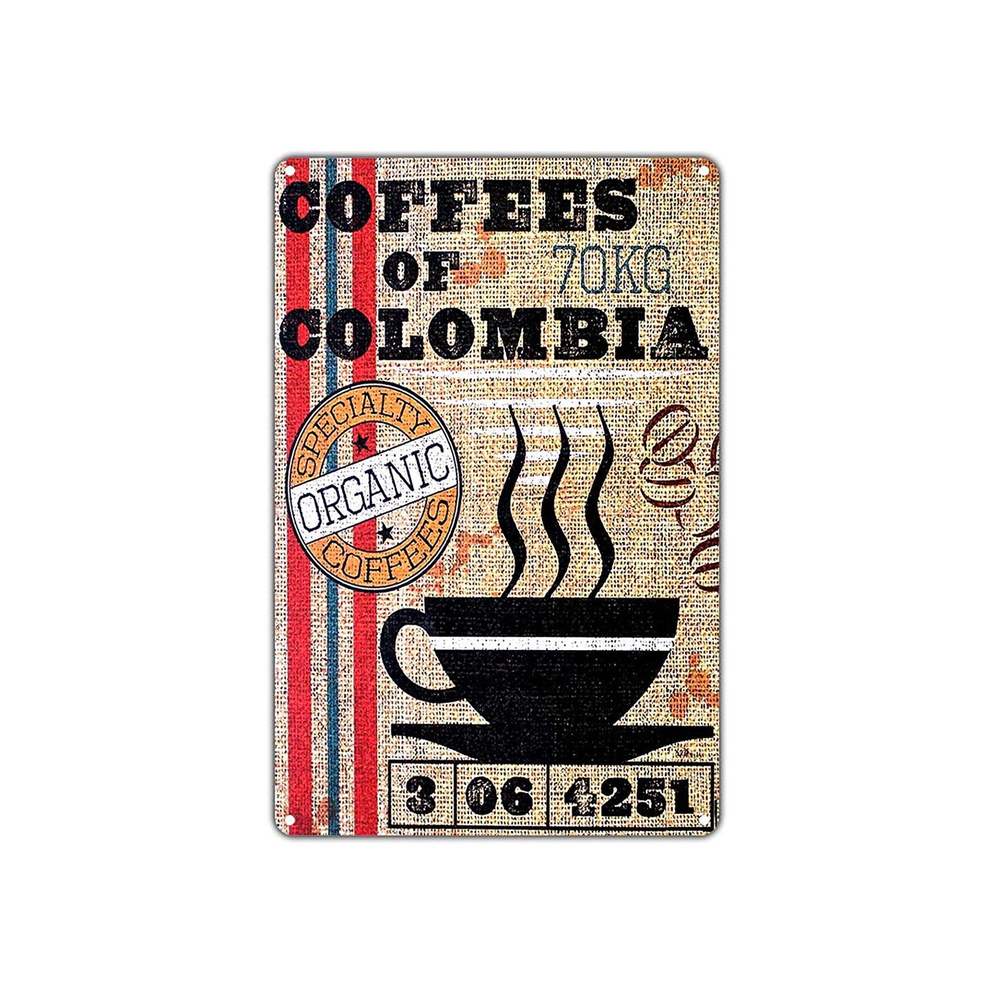 Coffees Of Colombia Specialty Organic Coffees Vintage Retro Wall Decor Shop Man Cave Bar Aluminum