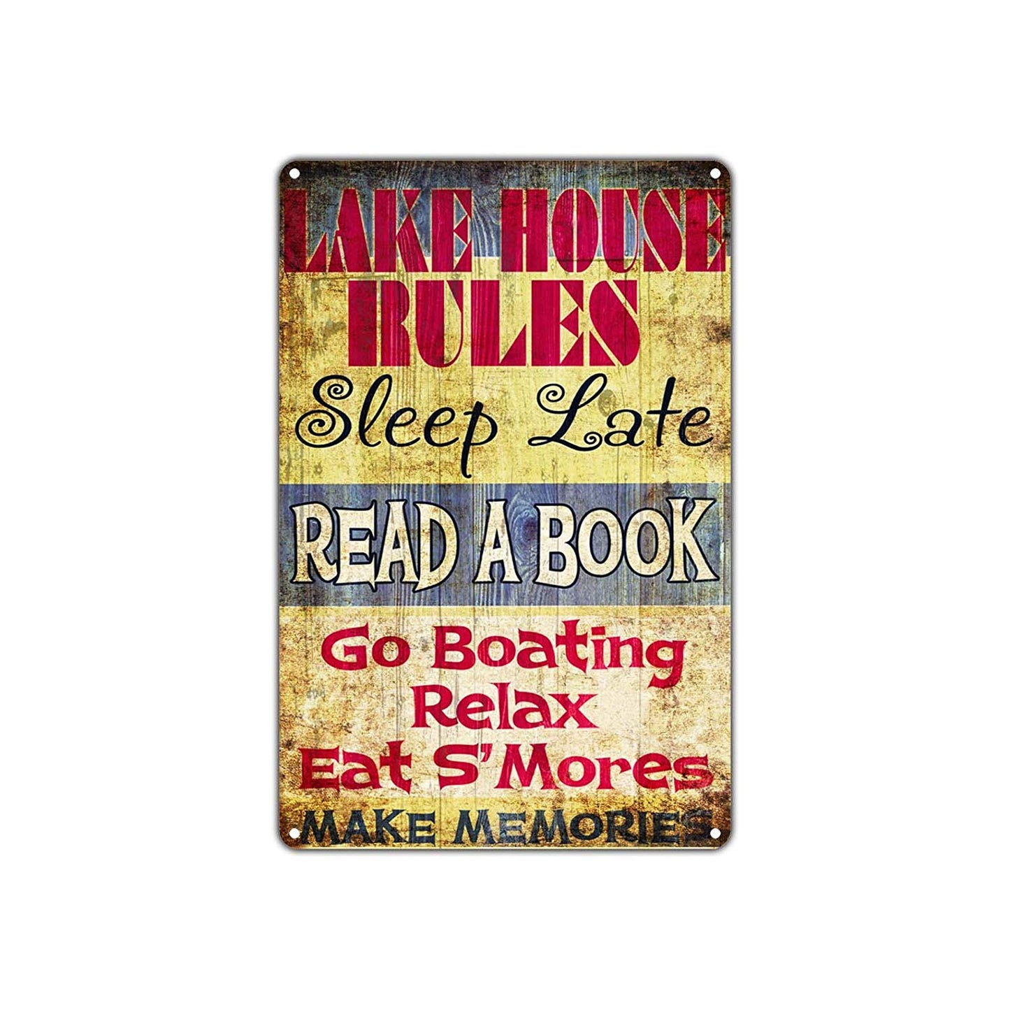 Lake House Rules Sleep Late Read Book Boating Relax S'mores Make Memories Decor Aluminum
