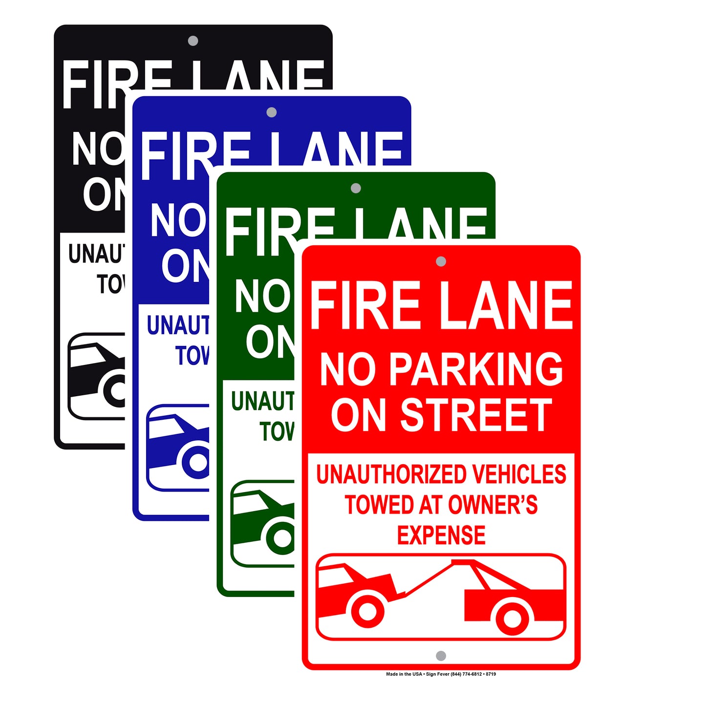 Fire Lane No Parking On Street Unauthorized Vehicles Towed At Owner's Expense Aluminum Metal Sign Plate