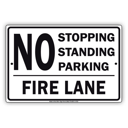No Stopping Standing Parking Fire Lane Aluminum Metal Sign Plate