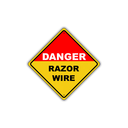 Caution Danger Razor Wire Fence Street Attention Metal Aluminum Novelty Alert Sign Plate