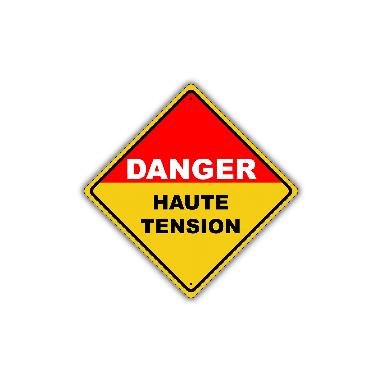 Caution Danger Haute Tension Live Wires Overhead Electrical Hazard Metal Alert Aluminum Sign