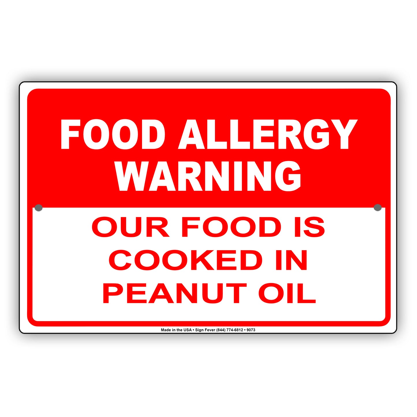 Food Allergy Warning Our Food Is Cooked In Peanut Oil Aluminum Metal Sign Plate