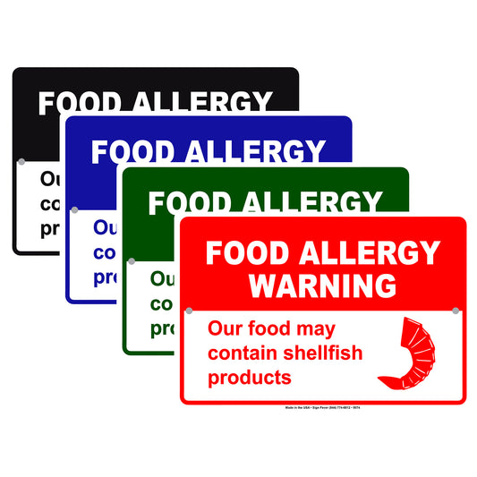 Food Allergy Warning Our Food May Contain Shellfish Products Aluminum Metal Sign Plate