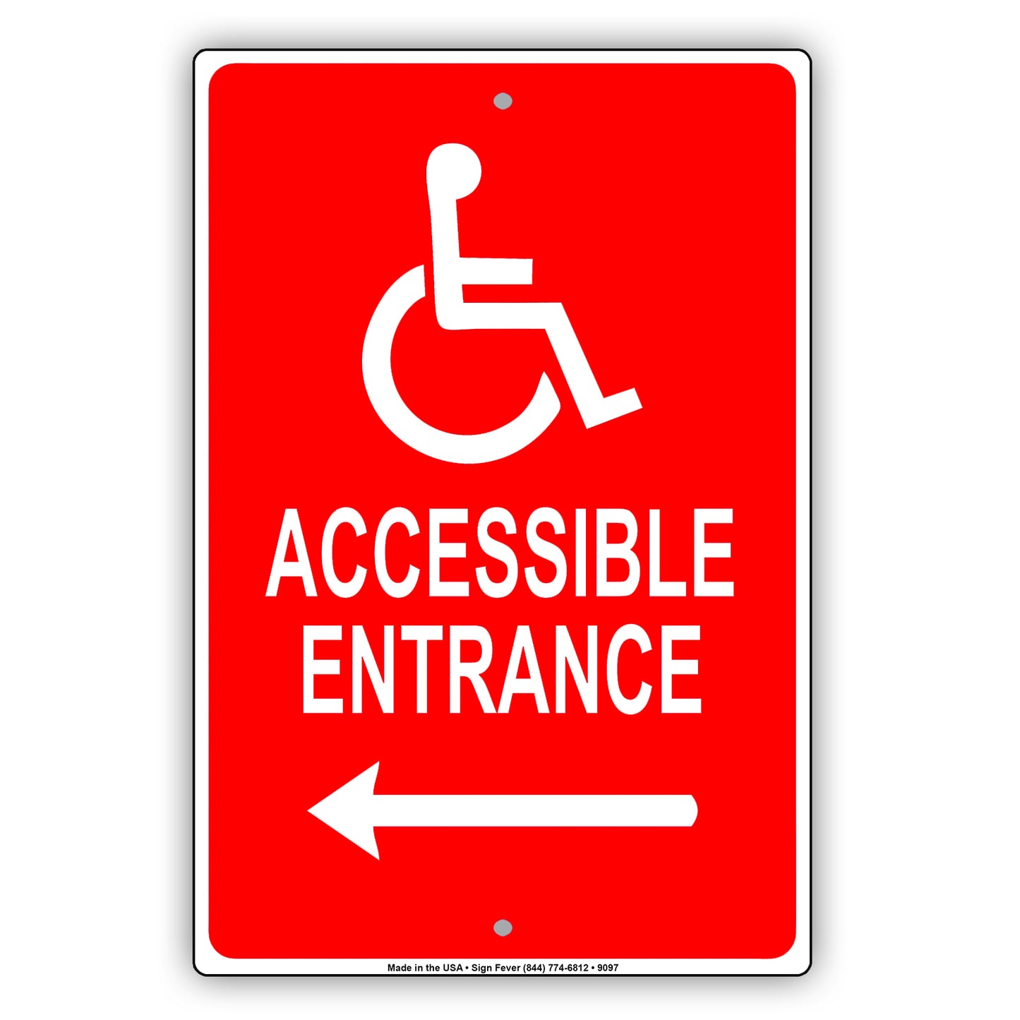Handicap Accessible Entrance Left Arrow Aluminum Metal Sign Plate