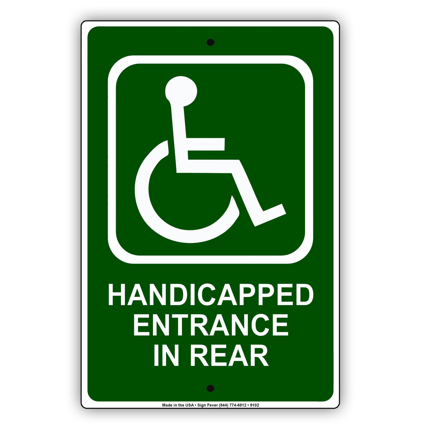 Handicaped Entrance In Rear Alert Aluminum Metal Sign Plate