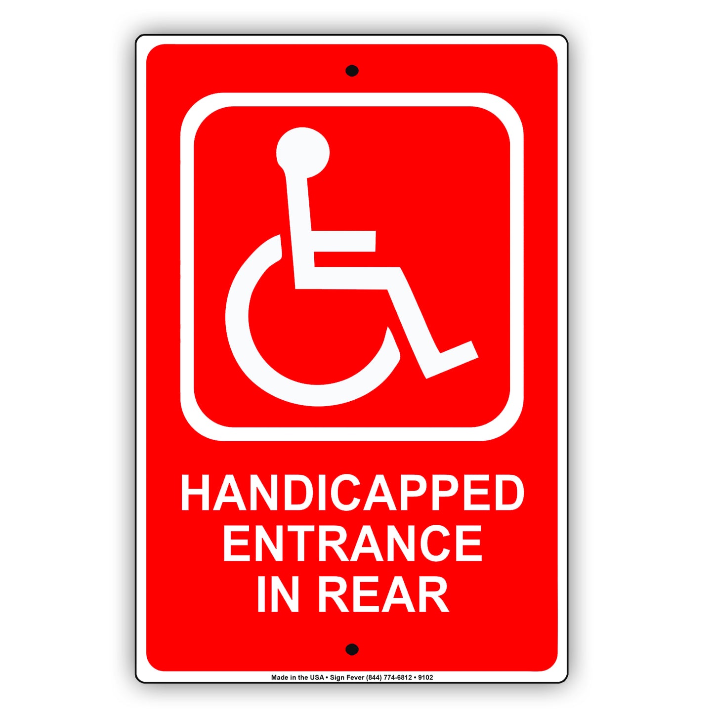 Handicaped Entrance In Rear Alert Aluminum Metal Sign Plate