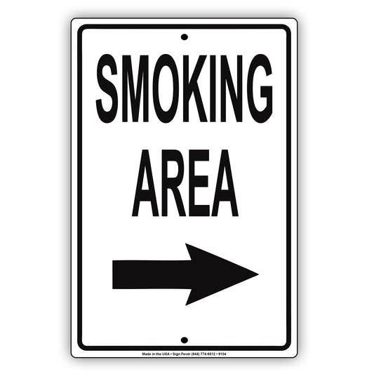 Smoking Area With Right Arrow Plate Aluminum Metal Sign