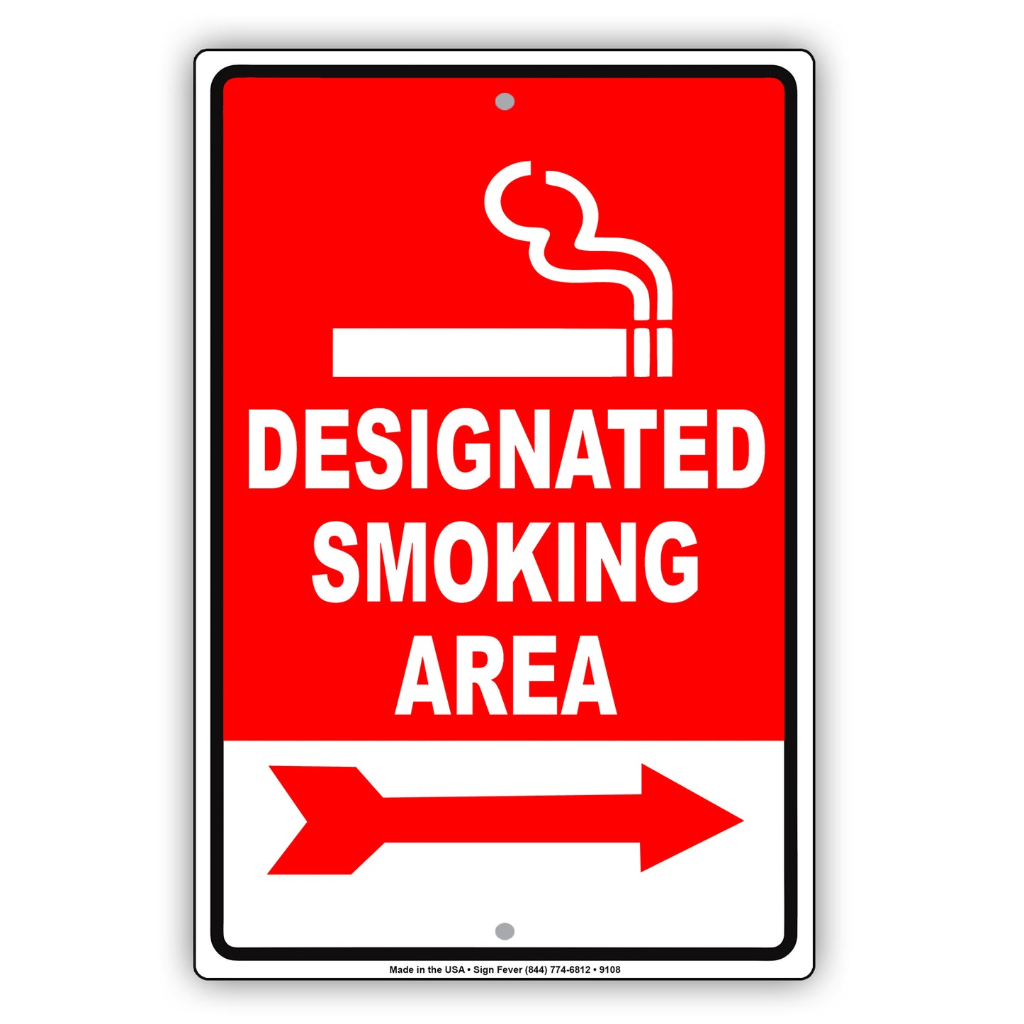 Designated Smoking Area With Left & Right Arrow Aluminum Metal Sign