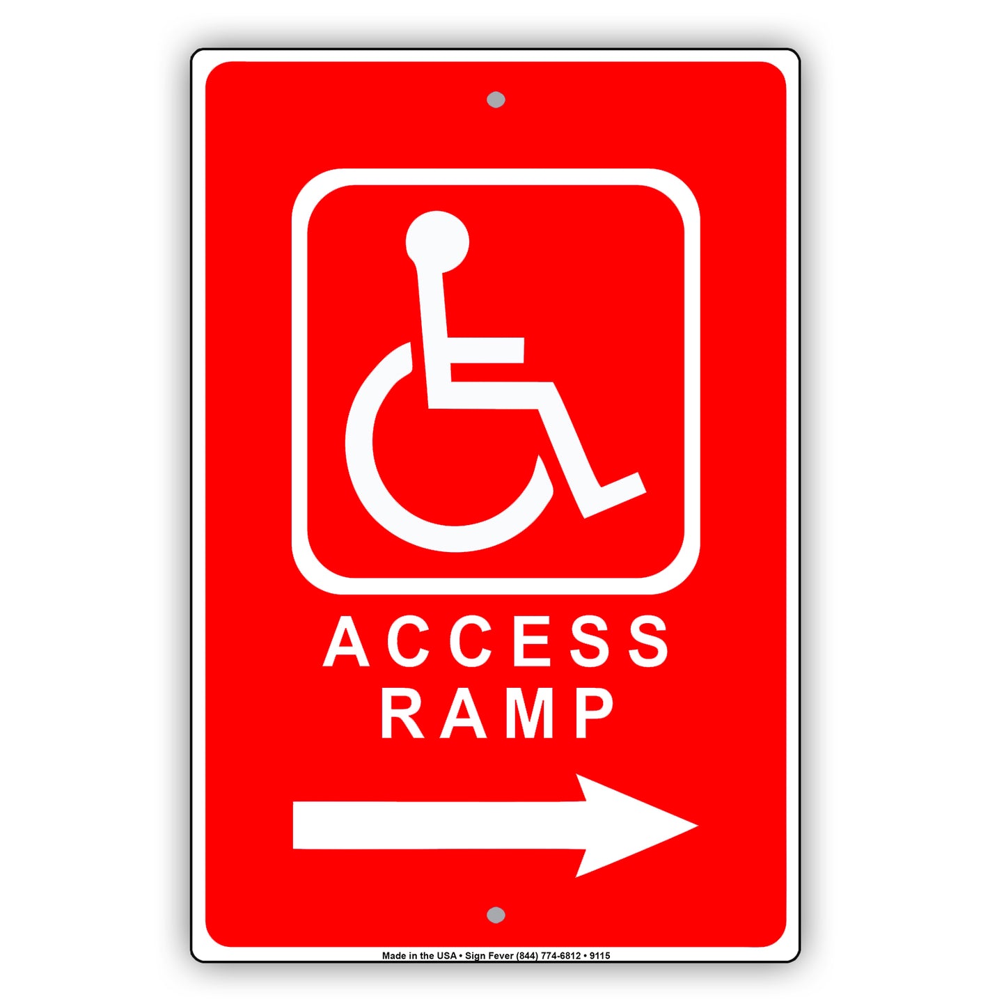 Wheelchair Access Ramp With Right Arrow Plate Aluminum Metal Sign