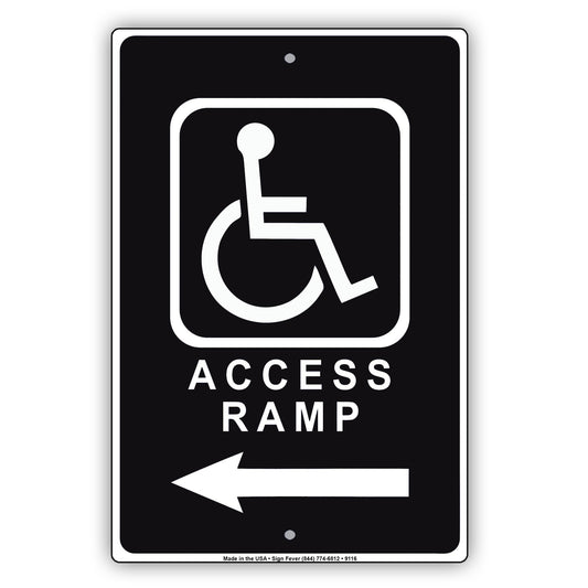 Wheelchair Access Ramp With Left Arrow Plate Aluminum Metal Sign