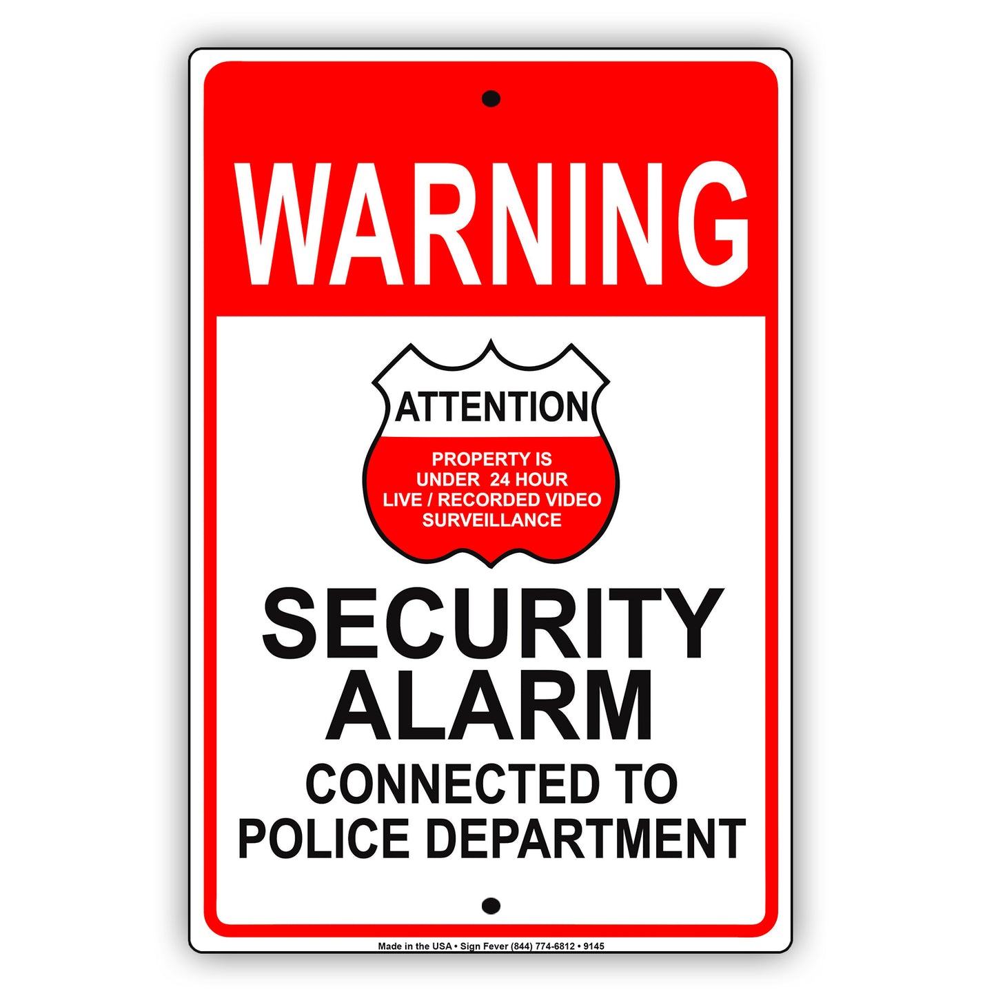Warning Security Alarm Connected to Police Department Aluminum Metal Sign