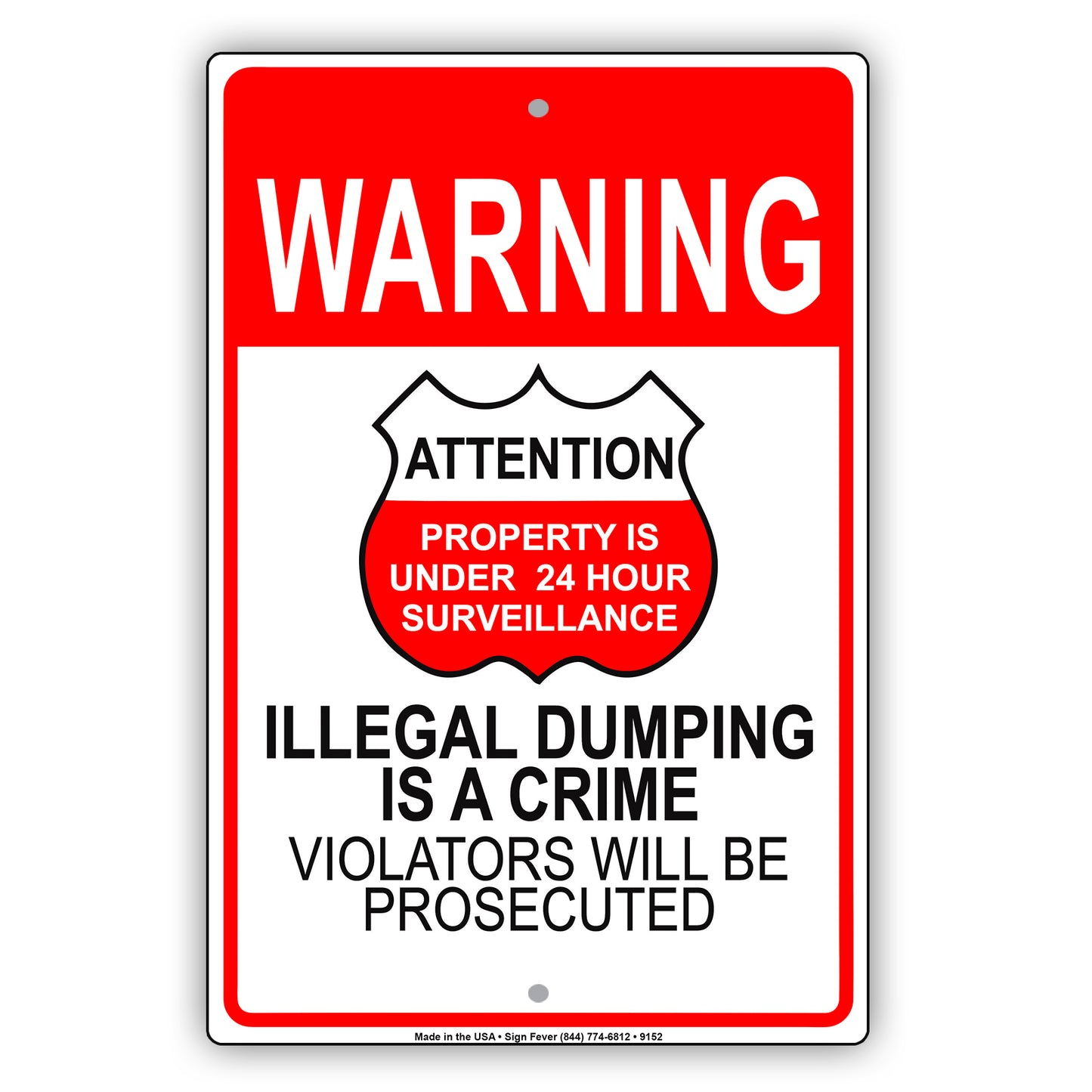 Warning Illegal Dumping is a Crime Aluminum Metal Sign