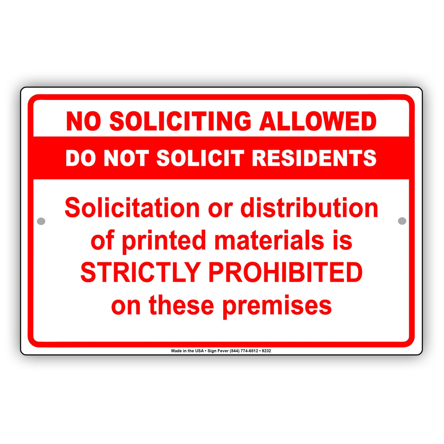 No Soliciting Allowed Do Not Solicit Residents Solictation Or Distribution Aluminum Metal Sign Plate
