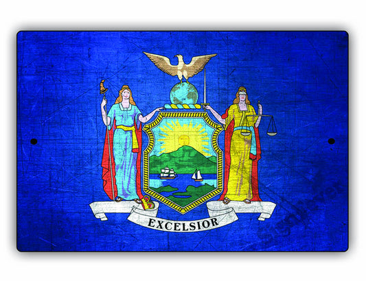 New York State Flag Novelty Vintage Rustic Grunge Wall Decor Gift Aluminum Metal Sign Plate
