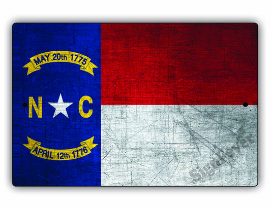 North Carolina State Flag Novelty Vintage Rustic Grunge Wall Decor Gift Aluminum Metal Sign Plate