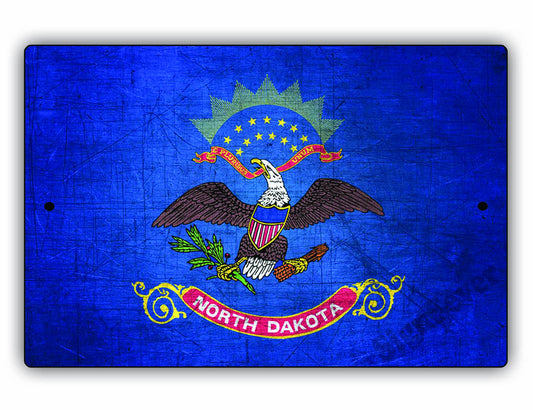North Dakota State Flag Novelty Vintage Rustic Grunge Wall Decor Gift Aluminum Metal Sign Plate