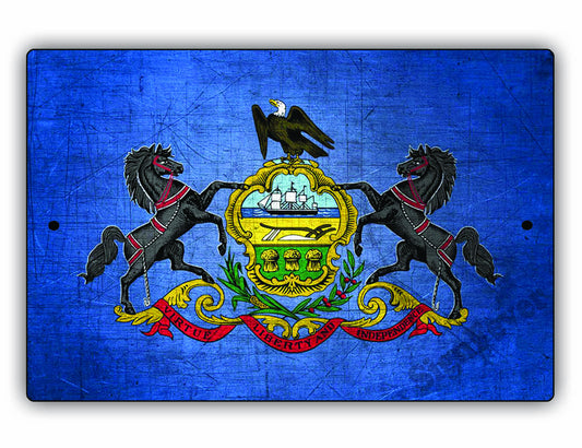 Pennsylvania State Flag Novelty Vintage Rustic Grunge Wall Decor Gift Aluminum Metal Sign Plate