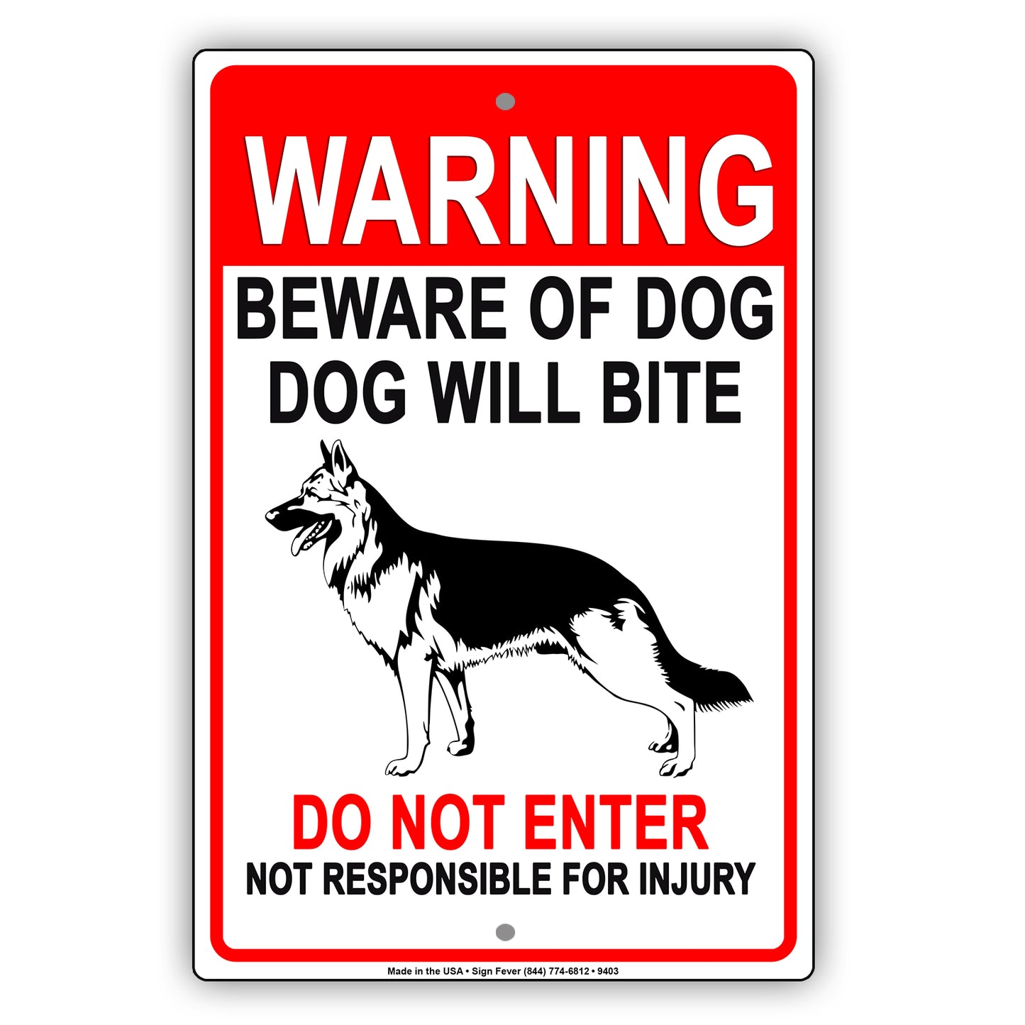 Warning Beware Of Dog, Dog Will Bite Do Not Enter Not Responsible For Injury Aluminum Metal Sign Plate