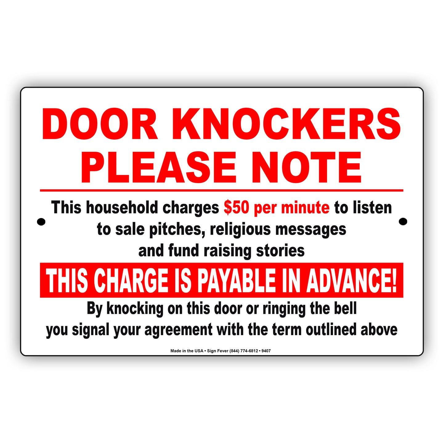 Door Knockers Please Note This Charge Is Payable In Advance! Aluminum Metal Sign Plate