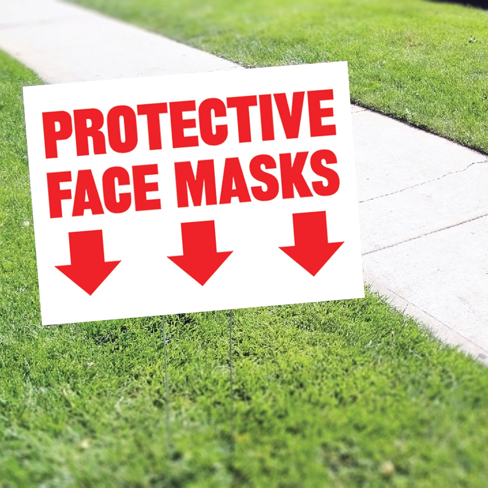 Protective Face Masks Down Arrow Coroplast Yard Sign