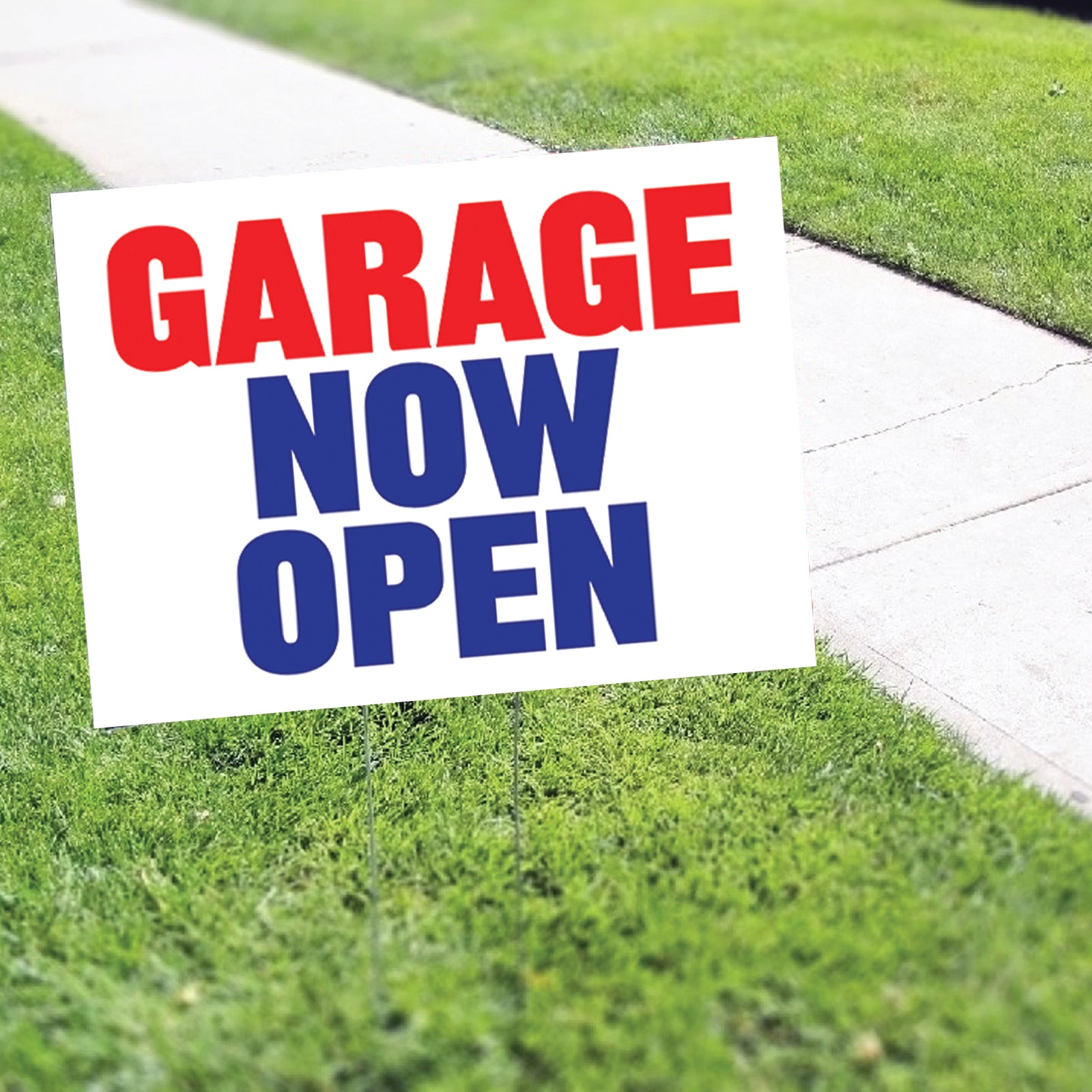 Garage Now Open Coroplast Yard Sign – Sign Fever