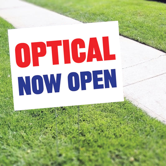 Optical Now Open Coroplast Yard Sign